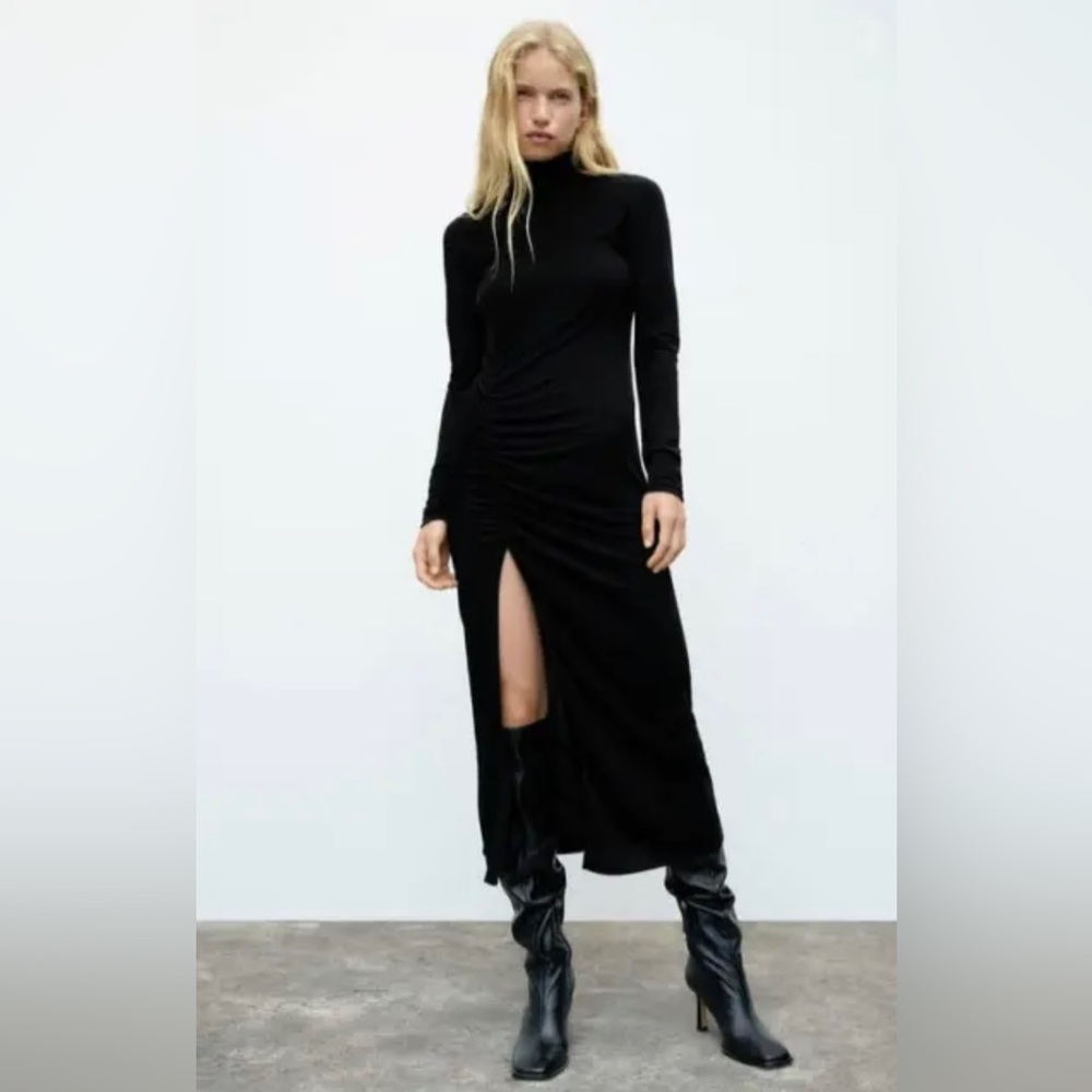 Zara Black Draped Sheath Dress